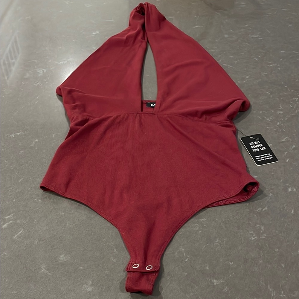 Express Burgundy Plunge Bodysuit Small NWT